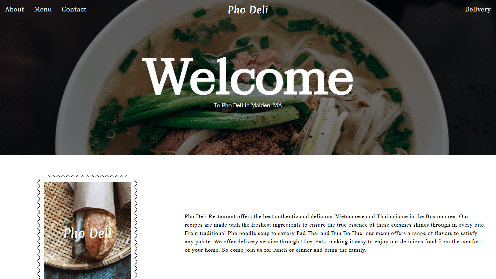 Pho Deli Restaurant Website — Landing page • DH Tech